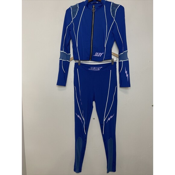 SOLEBOY LIGHTENING BOLT TRACK SUIT blue Long Sleeve Top legging bottom Large - Picture 1 of 10